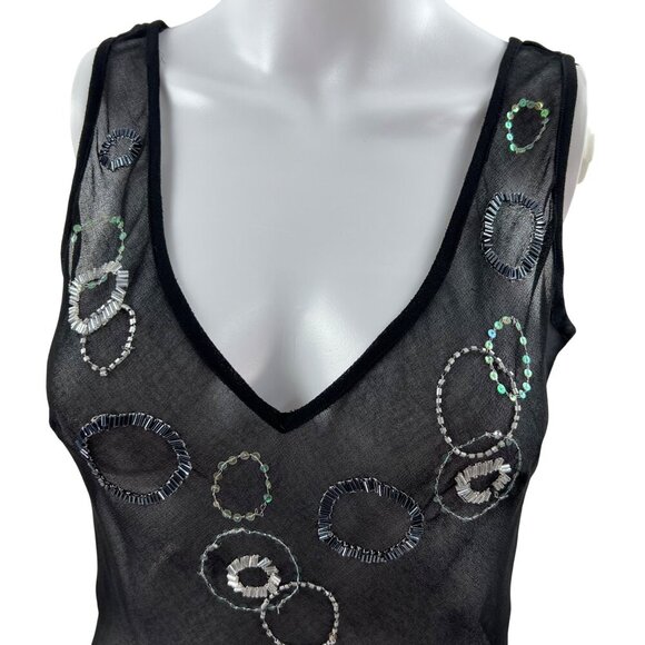 Y2K  Womens 8 Sheer Black Top Sequin Embellishment Tank By TU Artsy Fairy Goth - Picture 4 of 9
